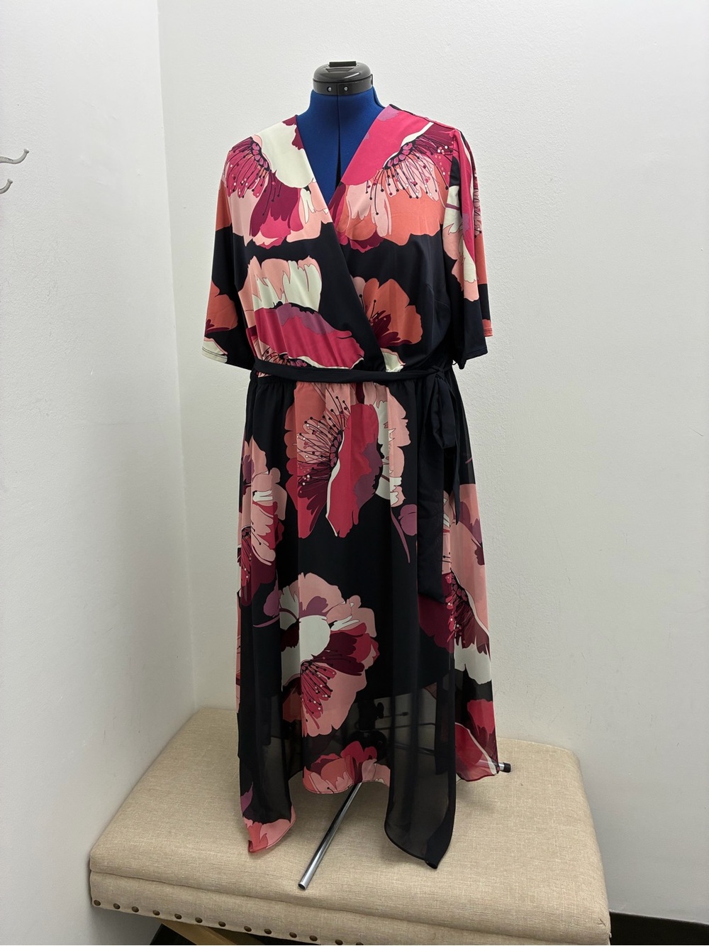 Lane Bryant Black Midi Dress with Pink Floral Print
